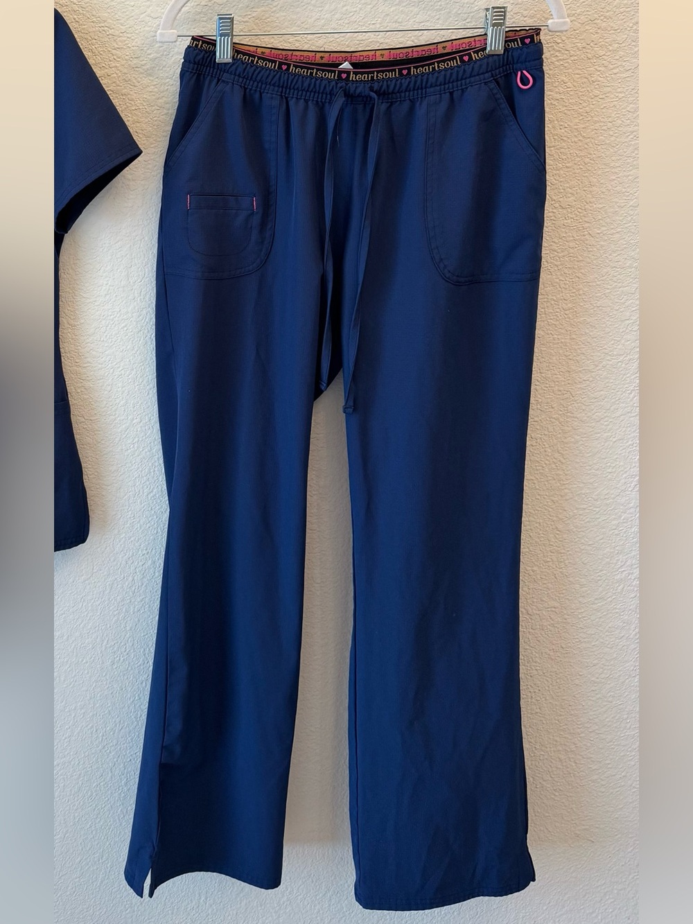 HeartSoul Navy Drawstring Jogger Scrub Pants with Pink Trim